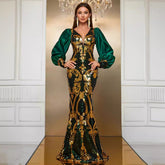 Heavy Industry Dress Sequined Long Sleeve Waist Cloak Party Dress Maxi Dress